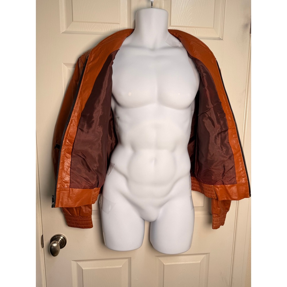 Vintage 70s 80s Genuine Leather Bomber Jacket Hecho en Mexico Burnt Orange M/L - Picture 3 of 7